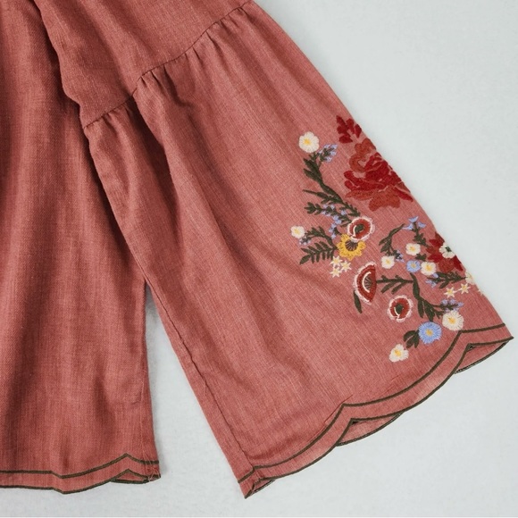 Umgee Off The Shoulder Terracotta Pink Floral Embroidered Bohemian Top. Size S - Picture 2 of 7